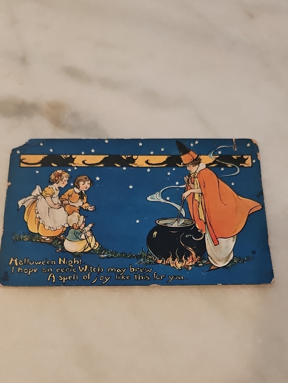 Vintage Halloween Postcard Raphael Tuck & Sons Witch W/ Cauldron And Children